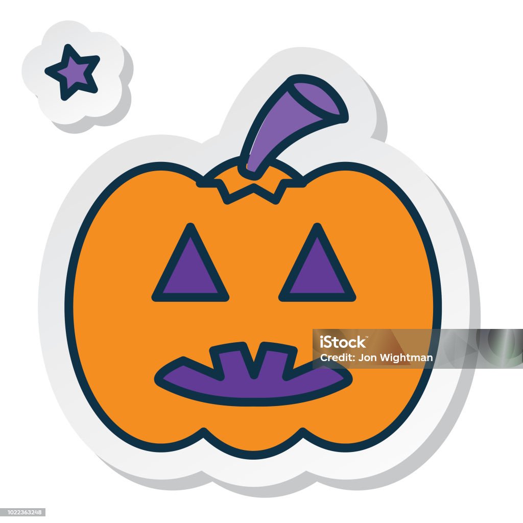 Halloween Line Icon Sticker Pumpkin Blue stock vector