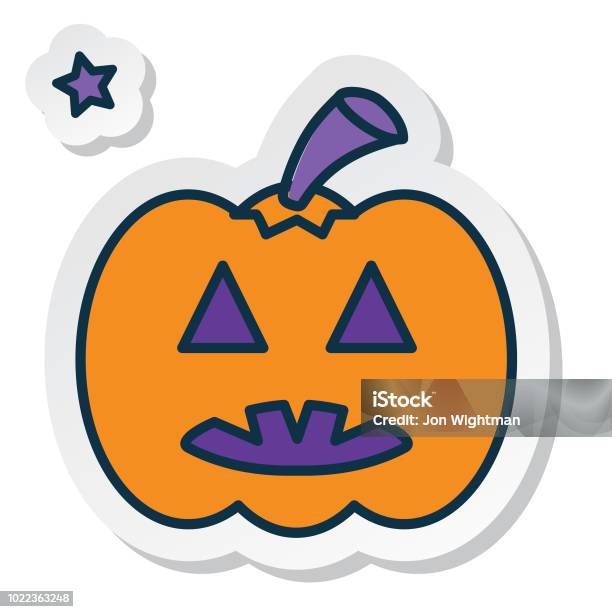 Halloween Line Icon Sticker Pumpkin Stock Illustration - Download Image Now - Blue, Color Image, Cute