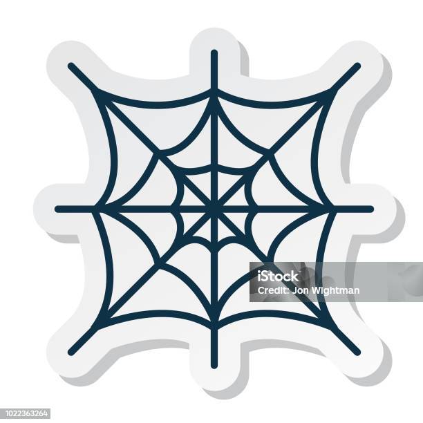 Halloween Line Icon Sticker Web Stock Illustration - Download Image Now - Spider Web, Sticker, Blue