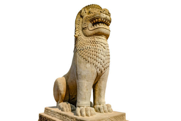 istock Cambodia style Lion statue on white background 1022363342