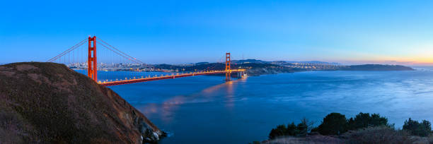 istock Panorama view of Golden Gate bridge on twilight time. 1022368210