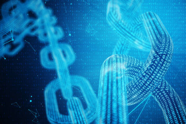 istock 3D illustration digital block chain code. Low polygonal grid of triangles glowing in blue dot network, abstract background. Concept of Network, internet communication 1022368400