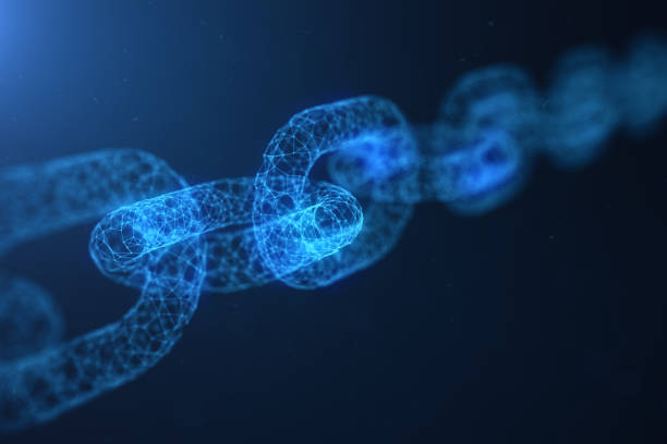 istock Block chain concept, digital block chain technology. Cryptocurrency, concept of digital code. Low polygonal grid of triangles glowing in blue dot network, abstract background. 3D illustration 1022368460