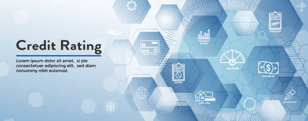 istock Credit Rating Header Web Banner with Debt, Credit Card, & Credit Score Icon Set 1022371626