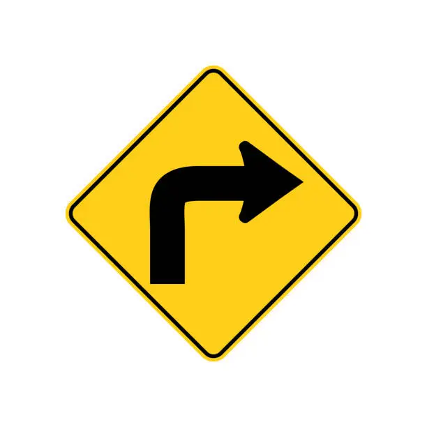 Vector illustration of USA traffic road signs. low speed sharp right curve ahead. vector illustration