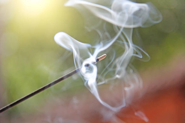 istock Incense stick and smoke from incense burning. Beautiful smoke. Blurred background and design with copy space 1022380252