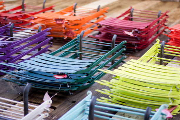 Colorful patio table & Chair hanging retail display.