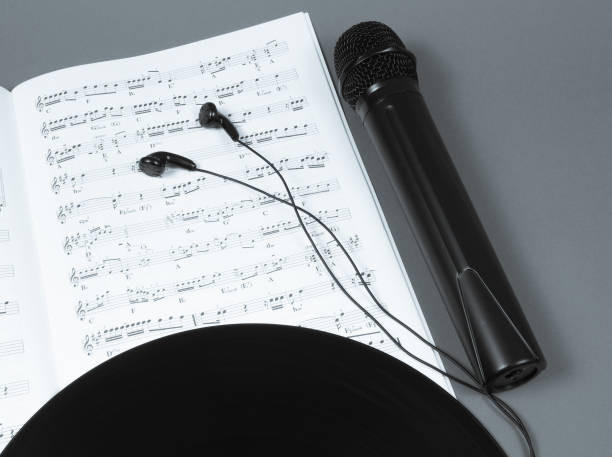 istock Microphone on music sheets. The concept of creating music. 1022383424