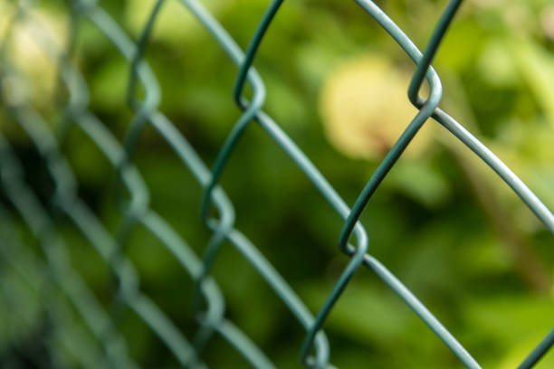 drahtnetz zaun - green fence chainlink fence wall stock-fotos und bilder