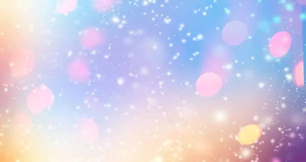 Glittering gradient background  with hologram effect and magic lights. Holographic  abstract fantasy  backdrop  with fairy sparkles, gold stars and festive  blurs. "n