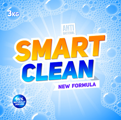 Smart clean. Template for laundry detergent. Package design for Washing Powder & Liquid Detergents. Stock vector