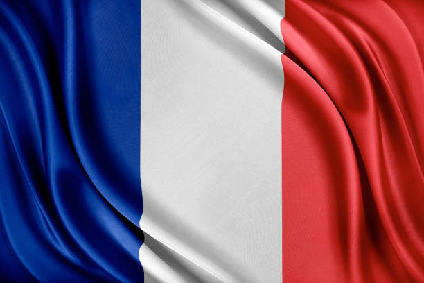 istock France flag. Flag with a glossy silk texture 1022400564