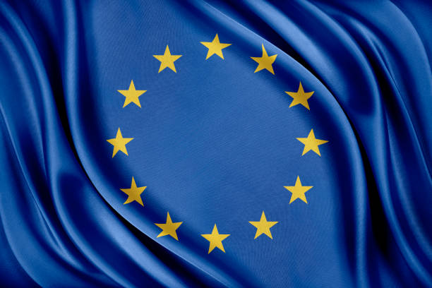 istock European Union flag. Flag with a glossy silk texture 1022400696