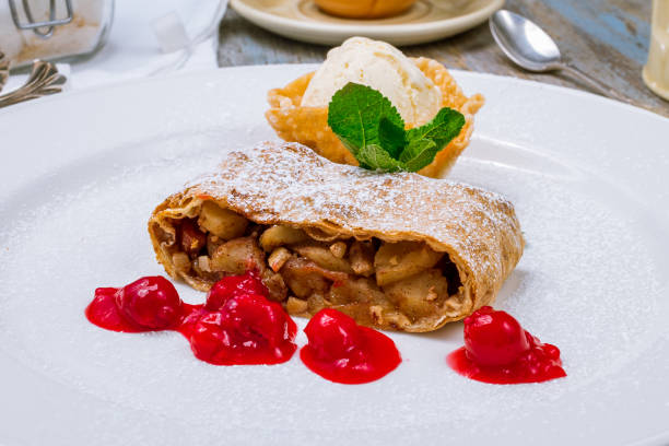 istock Apple strudel with ice cream 1022407984