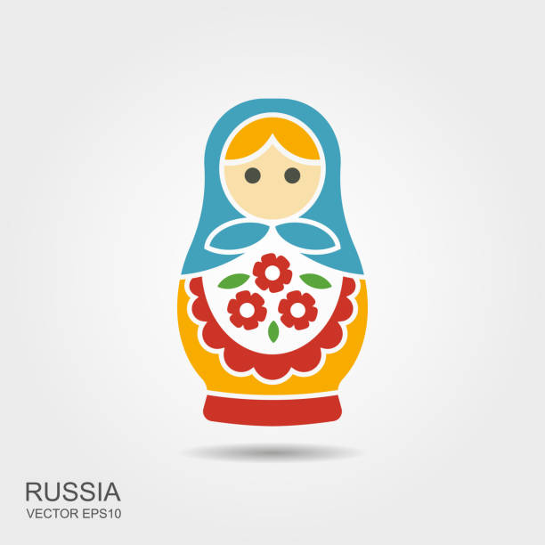 ilustraciones, imágenes clip art, dibujos animados e iconos de stock de souvenir muñeca tradicional rusa - matryoshka - mamushka