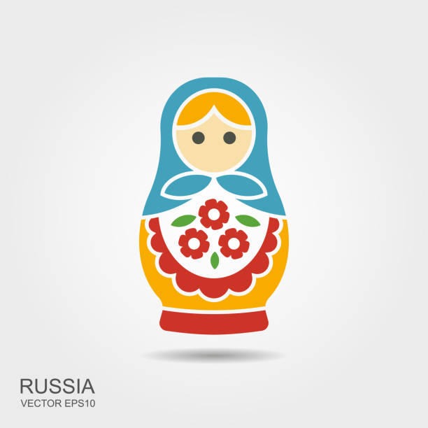 illustrazioni stock, clip art, cartoni animati e icone di tendenza di souvenir bambola tradizionale russo - matryoshka - russian nesting doll doll russia decoration