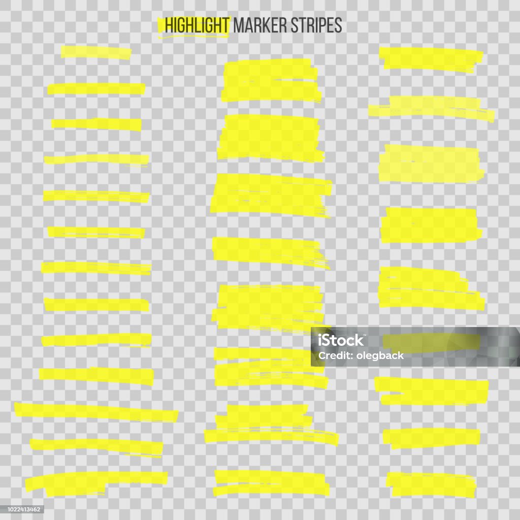 Semitransparent highlight marker stripes isolated on transparent background. Vector design elements. Highlighter stock vector