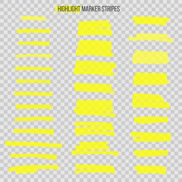 Vector illustration of Semitransparent highlight marker stripes isolated on transparent background. Vector design elements.