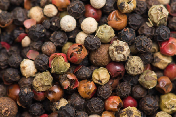 istock Mix of different peppercorns isolated on a white background. 1022416726