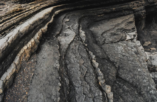 Shale Coastline Layers of shale line coastline. shale stock pictures, royalty-free photos & images