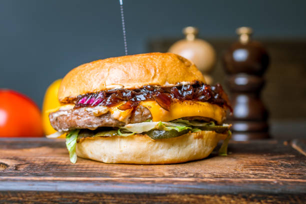 istock Burger with meat and caramelized onions 1022423874