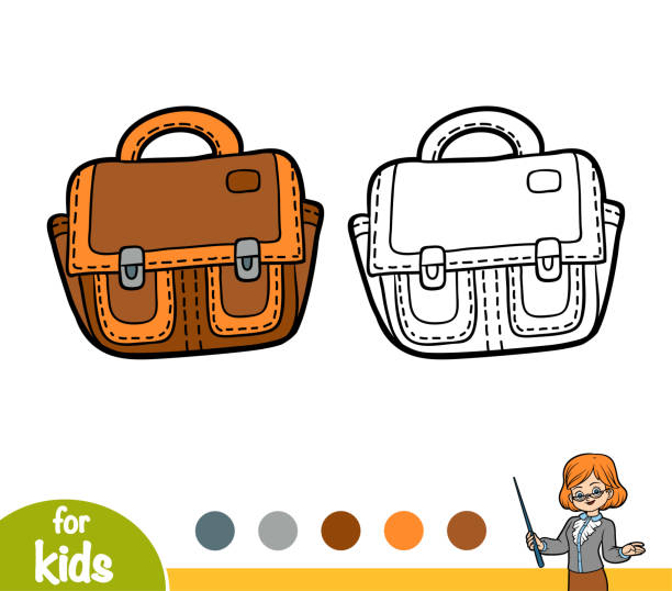 Coloring book, Briefcase Coloring book for children, Briefcase kindergarten portfolio stock illustrations