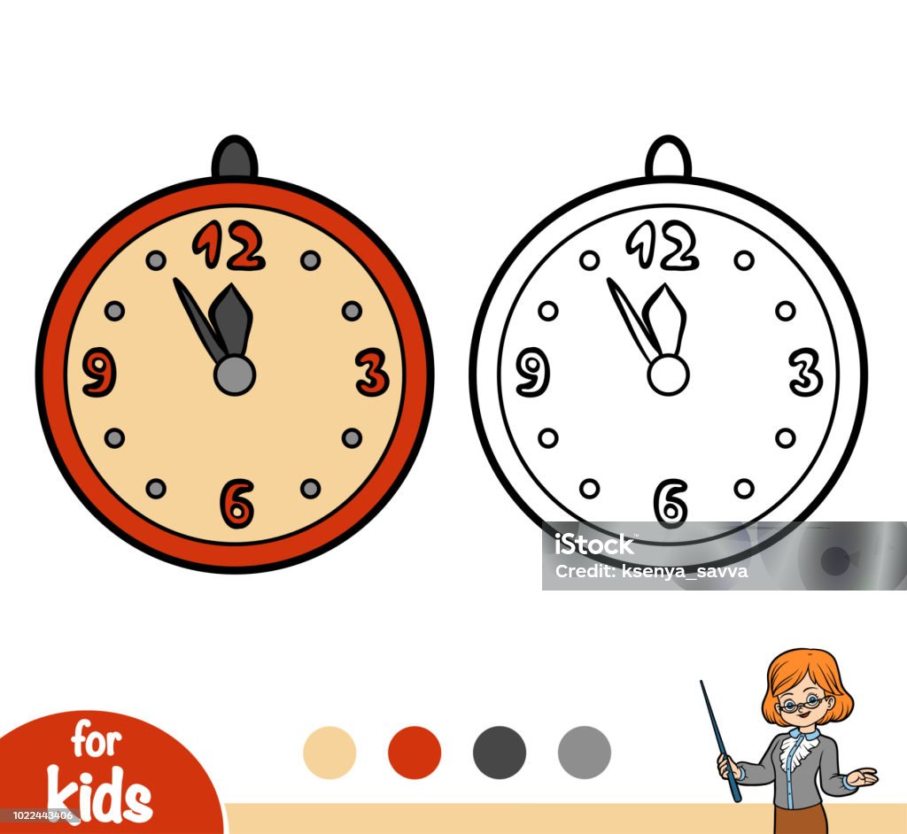 Coloring book, Clock Coloring book for children, Clock Analog stock vector