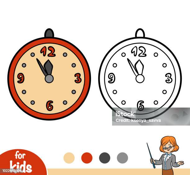 Coloring Book Clock Stock Illustration - Download Image Now - Analog, Black Color, Book