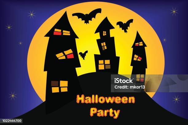 Halloween Party Card Template Stock Illustration - Download Image Now - Autumn, Bat - Animal, Billboard Posting