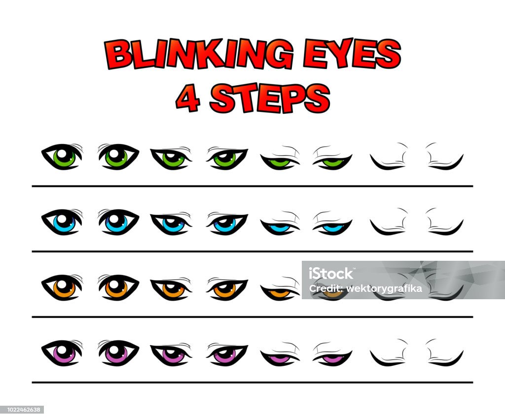 blinking eyes steps vector preset for character animation design isolated on white Blinking stock vector
