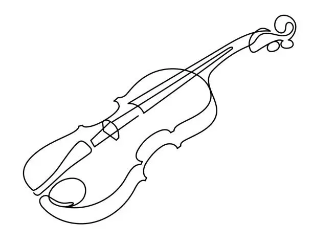 Vector illustration of continuous line drawing of three-quarter violin vector. Musical instrument