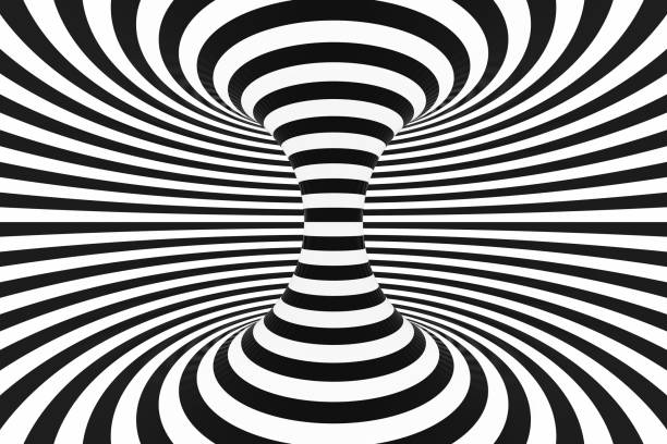 istock Black and white spiral tunnel. Striped twisted hypnotic optical illusion. Abstract background. 3D render. 1022481878