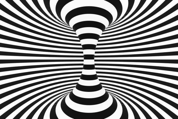 istock Black and white spiral tunnel. Striped twisted hypnotic optical illusion. Abstract background. 3D render. 1022482054
