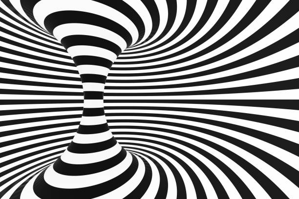 istock Black and white spiral tunnel. Striped twisted hypnotic optical illusion. Abstract background. 3D render. 1022482108