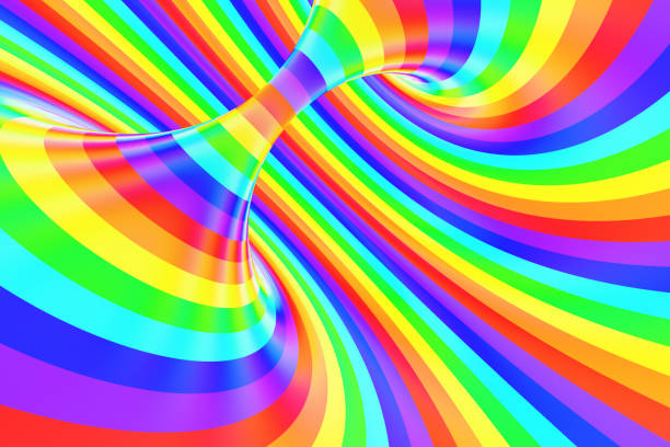 istock Rainbow funny spiral tunnel. Striped twisted cheerful optical illusion. Abstract background. 3D render. 1022484302