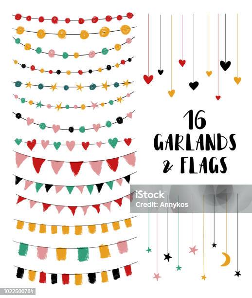 Set Of Garlands And Flags Stock Illustration - Download Image Now - Garland - Decoration, Birthday, Flag