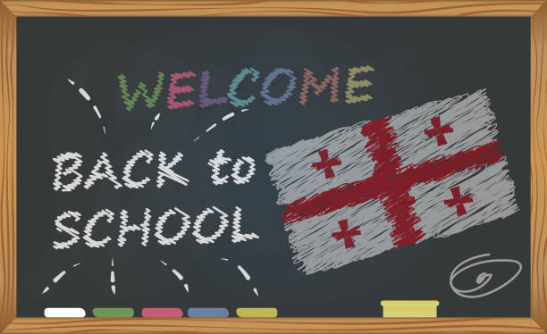 istock Back to school with learning and childhood concept. Banner with an inscription with the chalk welcome back to school and the Georgia national flag 1022506636