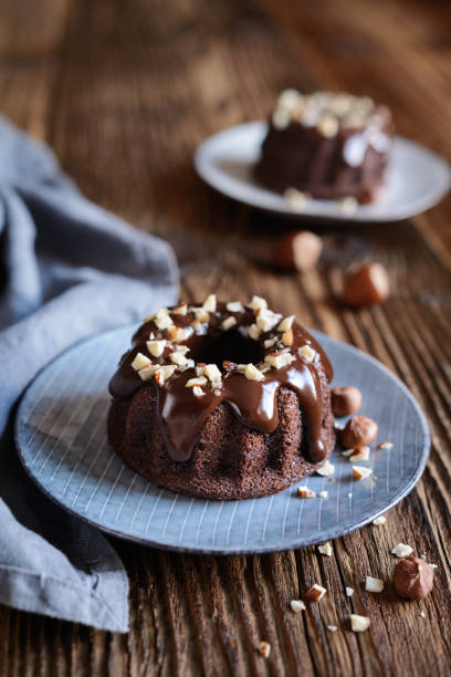istock Mini chocolate bundt cakes topped with glaze and hazelnuts 1022509182