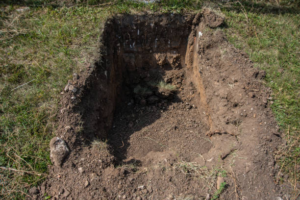 istock deep hole in the ground for further work, trench 1022520698