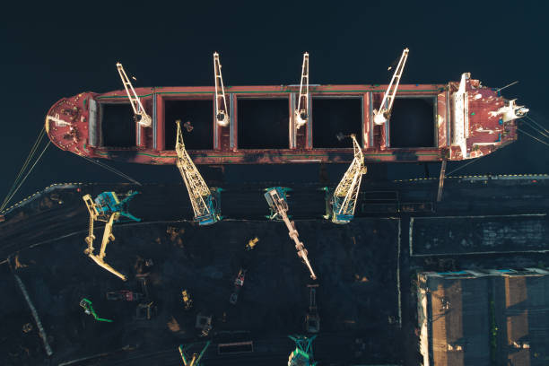 Cargo Ship in the Port Aerial View from Drone
