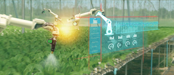 istock iot smart industry robot 4.0 agriculture concept,agronomist,farmer using smart glasses (augmented mixed virtual reality,artificial intelligence technology) to monitoring  autonomous robotics 1022530854