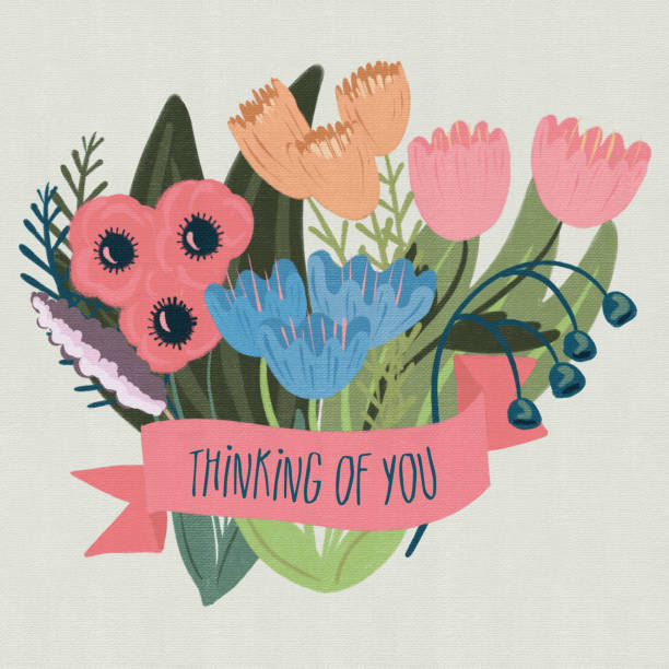 Thinking of You Banner with a Floral Bouquet Thinking of You Banner with a Floral Bouquet compassion stock illustrations