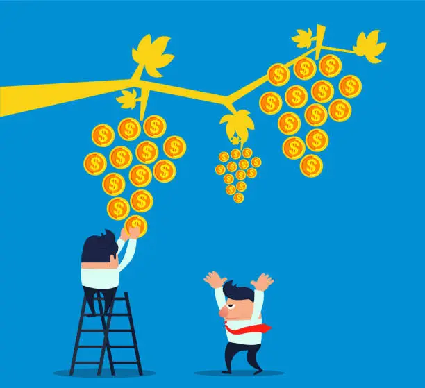 Vector illustration of Businessman planting vines grows gold coins