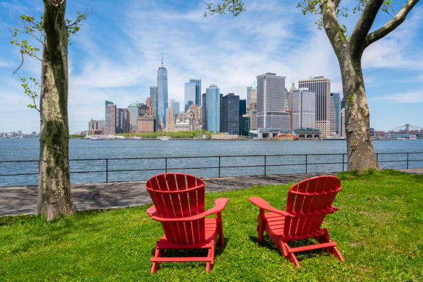 istock Chairs facing the skyline in New York City 1022580708