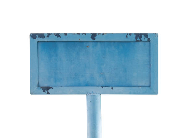 istock Empty old and dirty light blue iron post board and rusty. isolated on white background. 1022585552