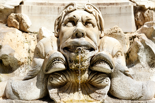 Close up detail on the The Fountain in the Pantheon’s Piazza della Rotonda (Fontana del Pantheon)