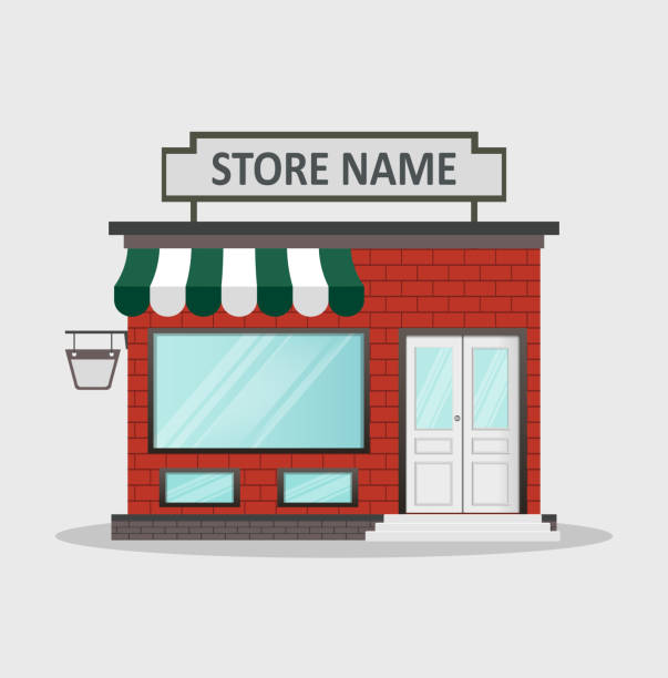 illustrations, cliparts, dessins animés et icônes de devanture de magasin de design plat avec place pour nom - clothing store clothing price supermarket