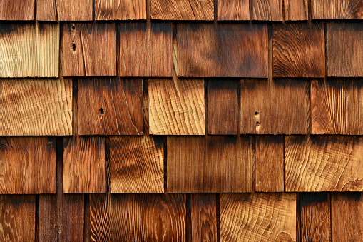 An abstract image of old wooden cedar shakes.