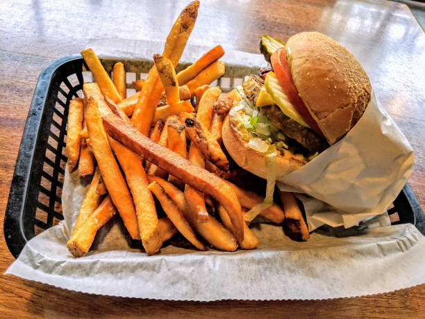 Veggie Burger In Basket With Fries