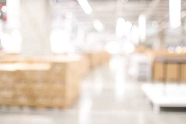 istock Blurred business background, Blur warehouse with bokeh light background 1022602922